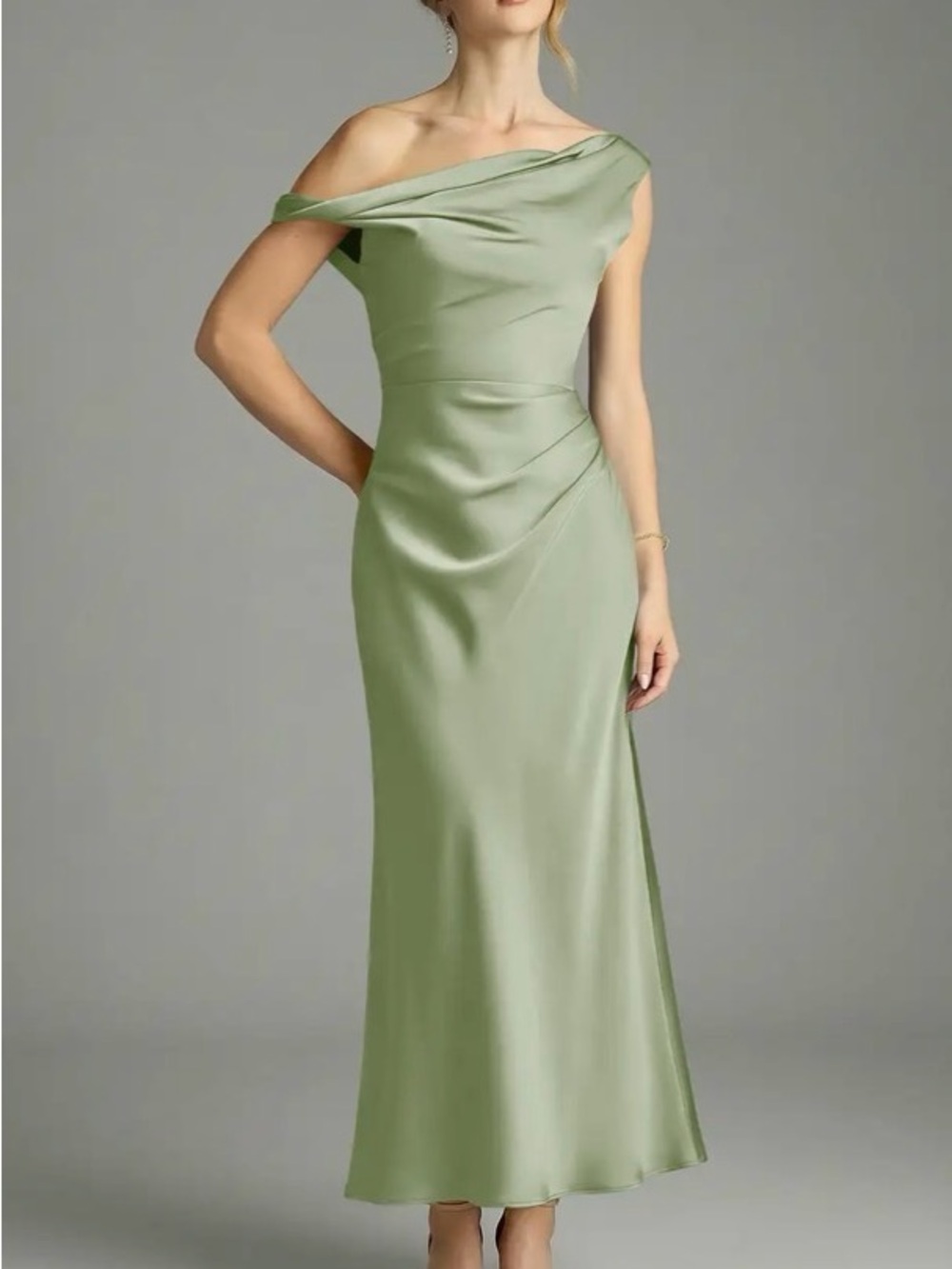 Azazie Emerson Sage Green One-Shoulder dress
